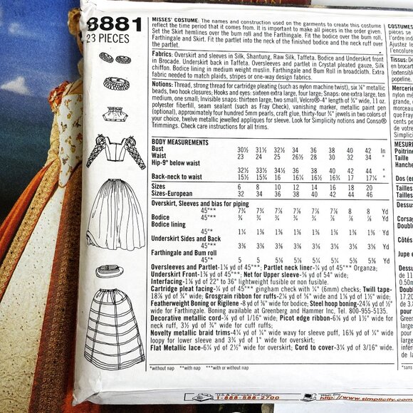 Simplicity 8881 UNCUT Sewing Pattern Medieval Elizabethan Costume Vtg Sz 6-12 - Picture 4 of 7